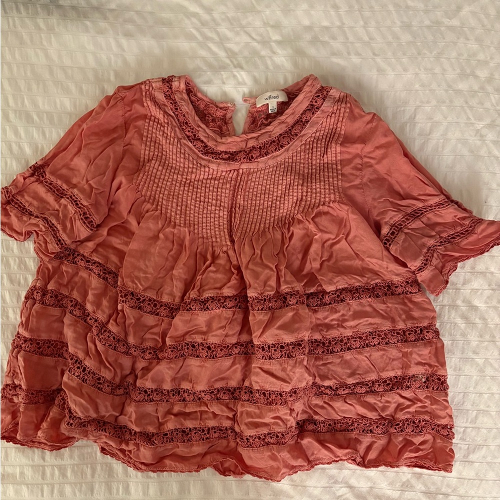 COPY - Aritzia Coral Lace Trim Blouse